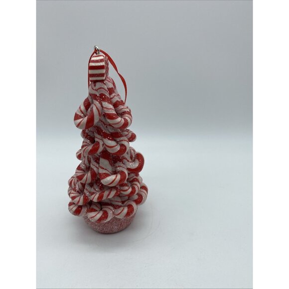 Faux Peppermint Candy Cane Christmas Tree Ornament Red & White 5" Holiday Decor - Picture 5 of 8